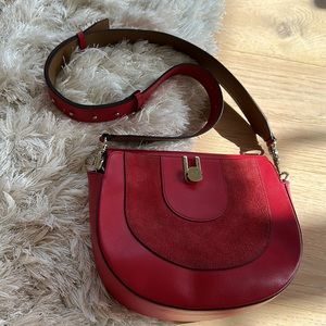 Massimo Dutti Crossbody red Leather & Suede Turn Lock Adjustable